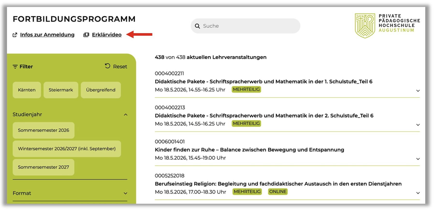 Ausschnitt aus dem Fortbildungsprogramm