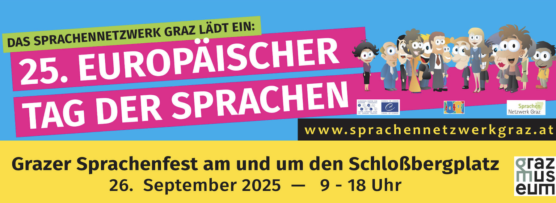 Werbebild 25. Europäischer Tag der Sprachen mit Logo und Website-Adresse