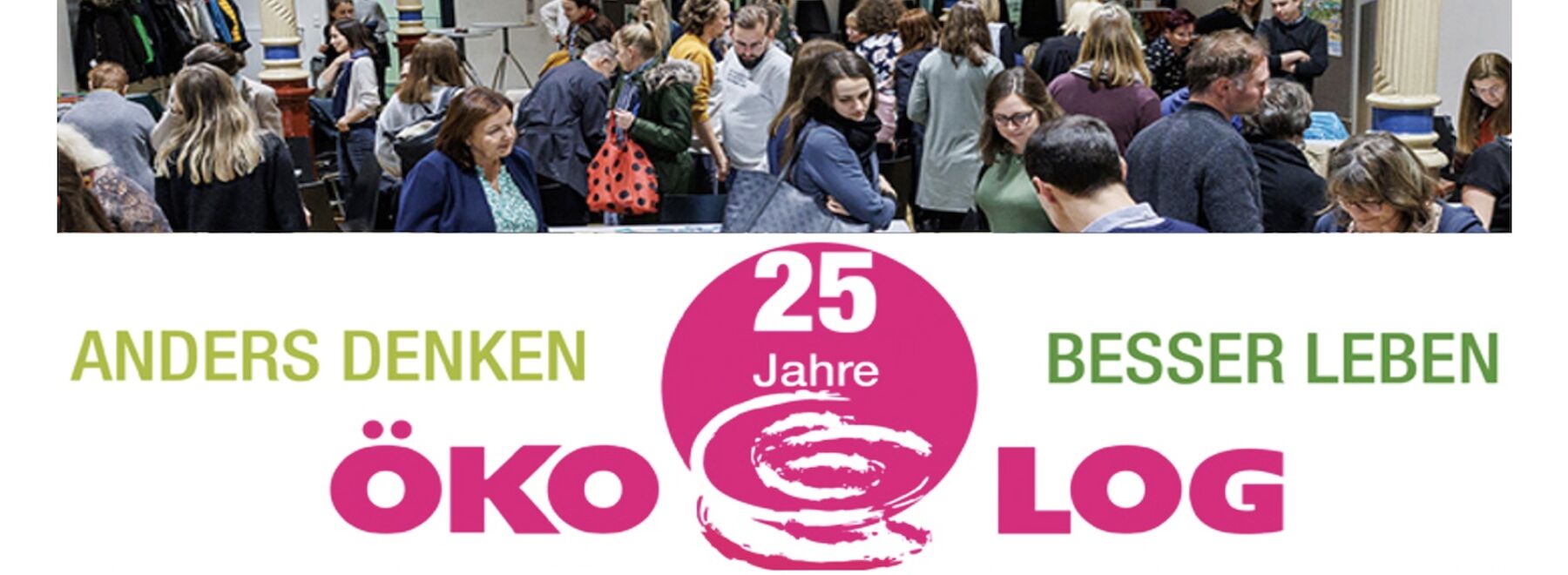 Dekorativbild, Logo 25 Jahre ÖKOLOG, Teilnehmende im Hörsaal