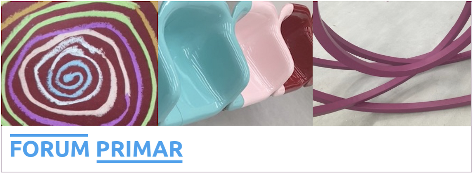 Dekorativbild: vernetzende lila Linien und Logo Forum Primar