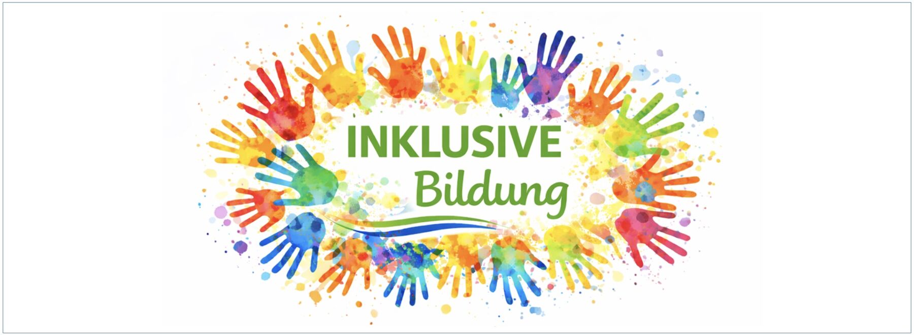 Dekorativbild zur inklusiven Bildung mit vielen bunten Handabdrücken